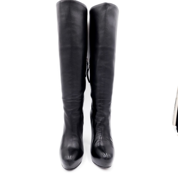 MIU MIU Black Leather Heeled Platform Designer Boots Shoes EU 38 - Picture 4 of 10